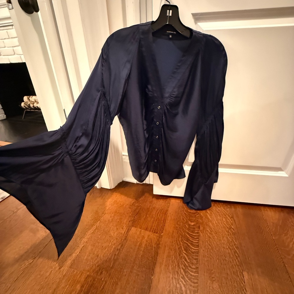 Barbara Bui Deep Blue silk blouse with flared sleeve